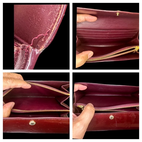 LOUIS VUITTON Sarah Vernis Material In Vibrant Wine Color Long Wallet. - Picture 3 of 7